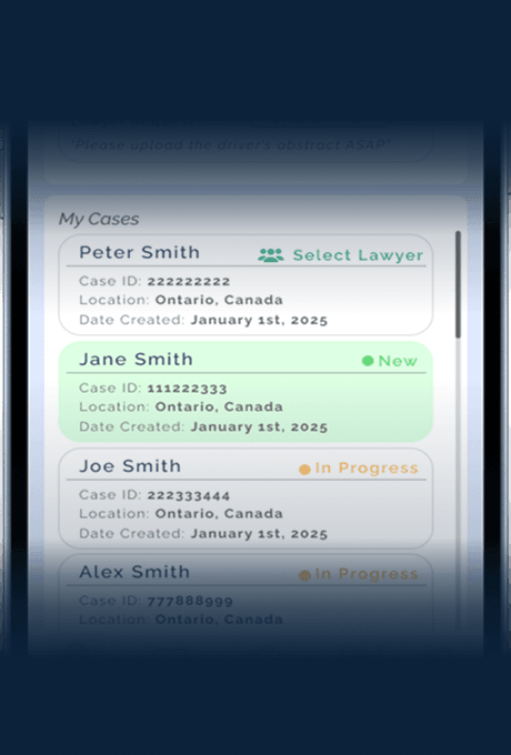 My Cases screen showing case tracking progress
